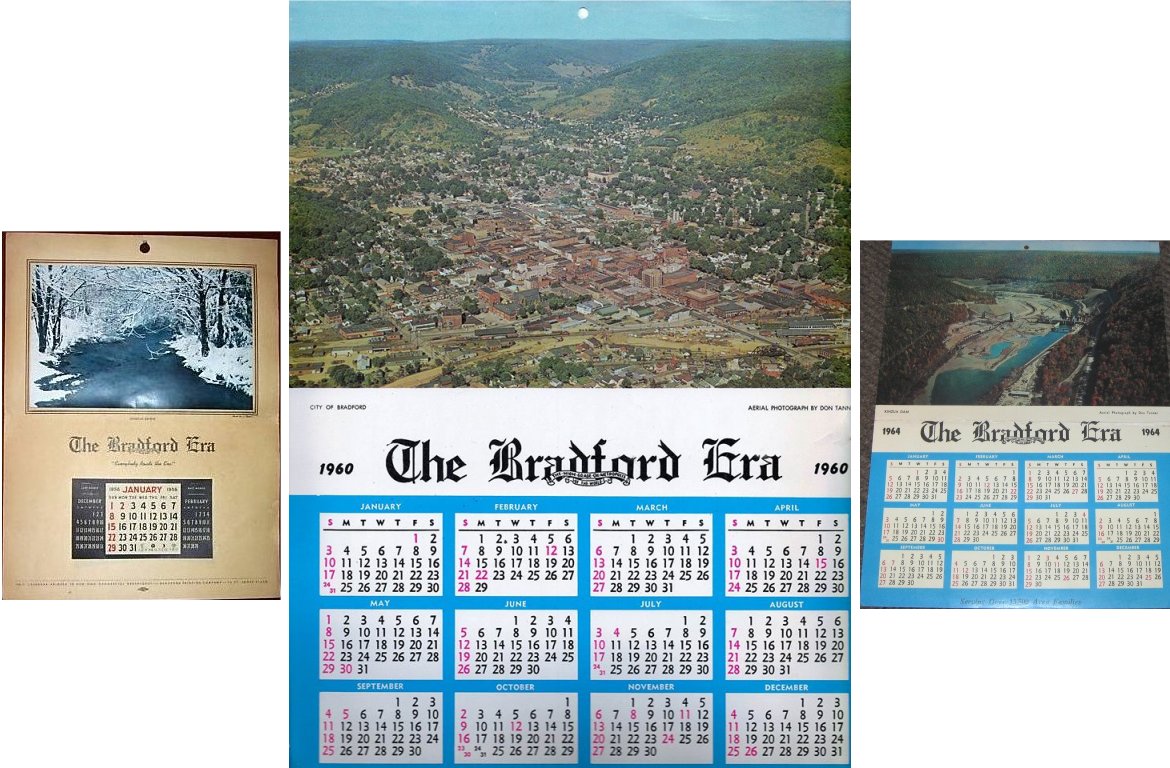 1956 Era Calendar / 1960 Aerial View of Bradford - donated by Thomas Lewis / 1964 Kinzua Dam Construction