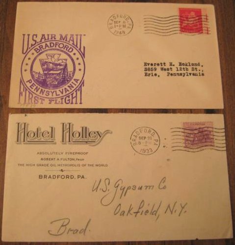 Hotel Holley envelope, Bradford First Flight Air Mail -don./ R Wight Jr
