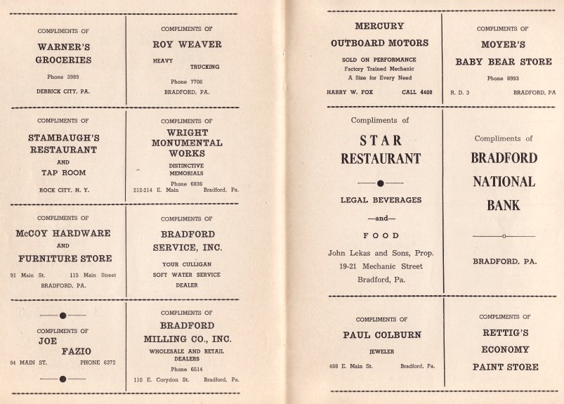Star Restaurant, Rettig's, Moyer's, Warner's, Stambaugh's