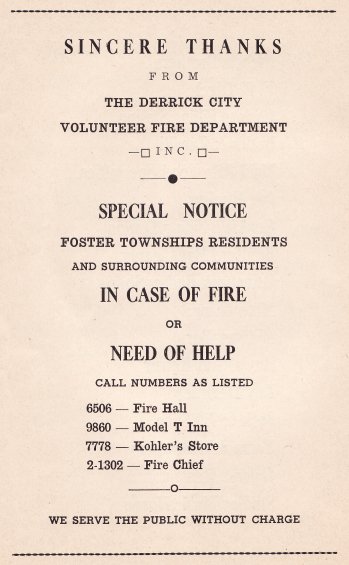 Thanks from Derrick City Volunteer Fire Department