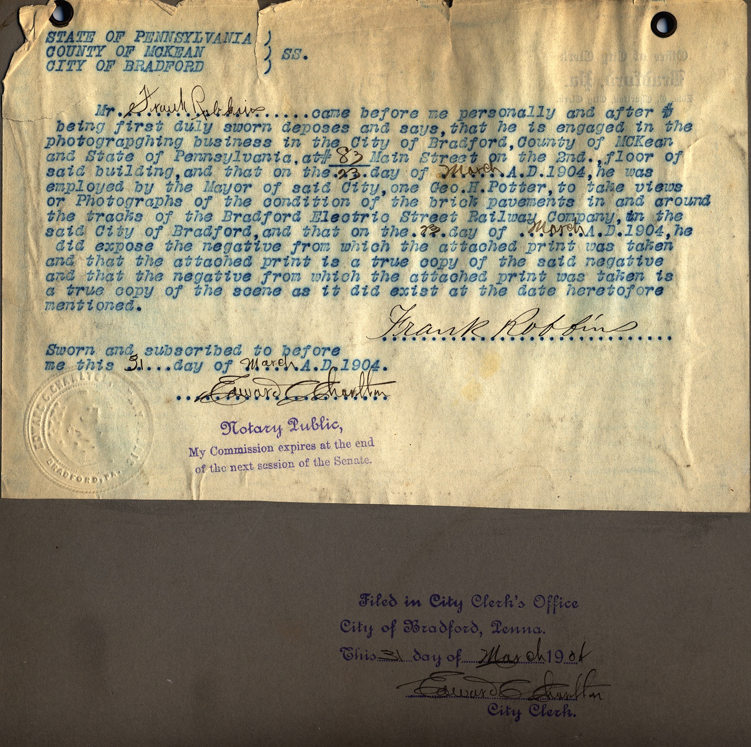 Bradford Electric Street Railway Co - Notorization on back of photos