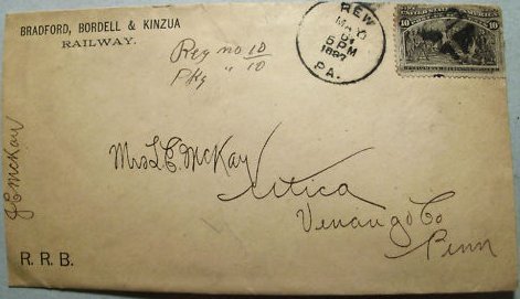 Bradford, Bordell & Kinzua Railway 1897 envelope