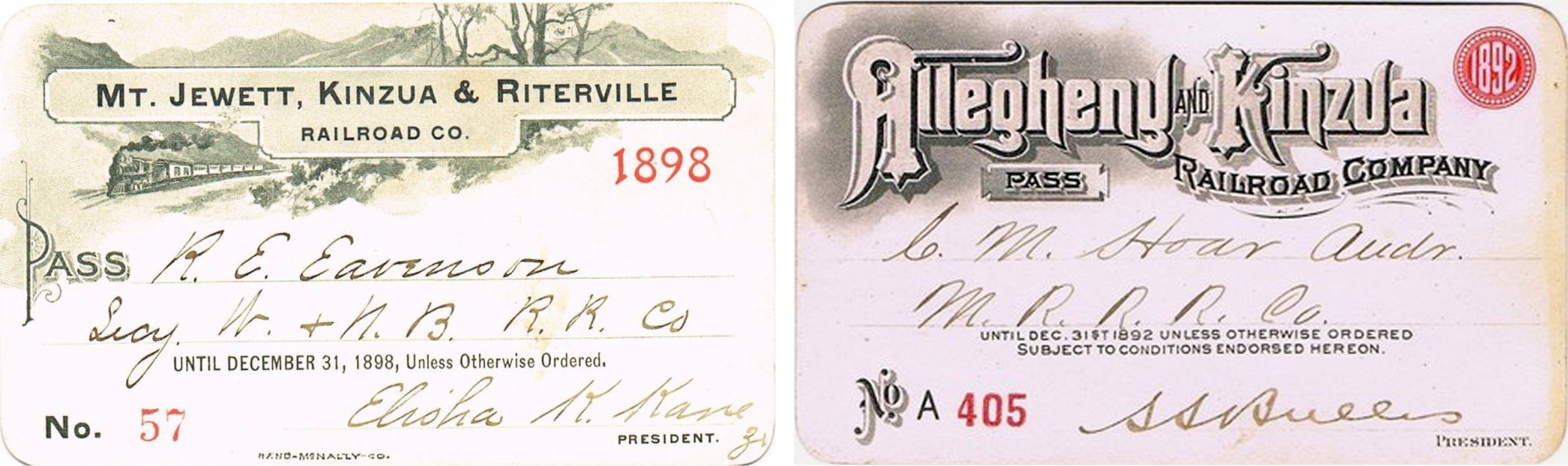 Mt Jewett, Kinzua & Riterville Pass / Allegheny & Kinzua RR Pass