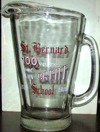 St. Bernard School Centennial 1980 glass pitcher