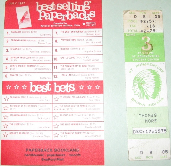 Papaerback Bookland 1977 ad / 1975 SBU Game Ticket