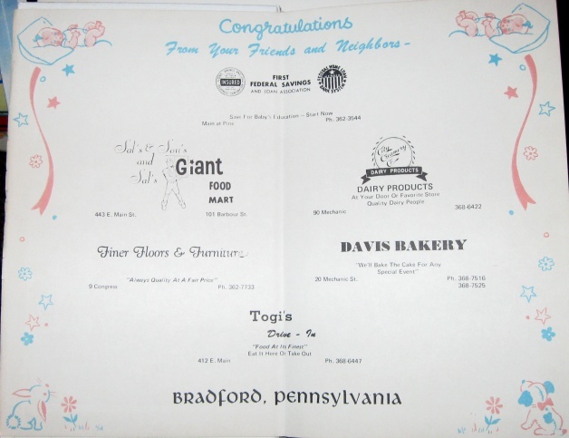 Ad Page in New Baby Info Book