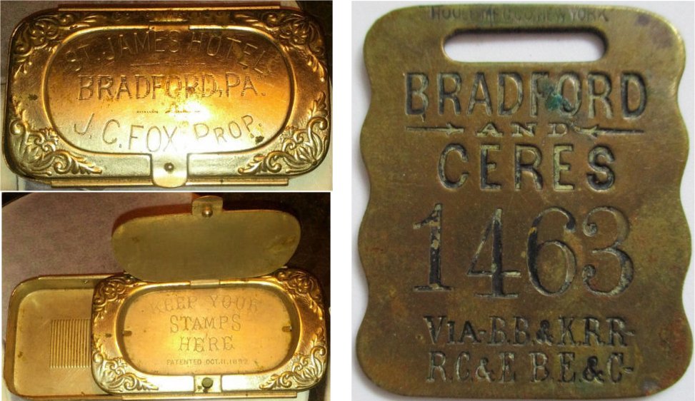 St. James Hotel matchbox / BB&K Railroad luggage tag