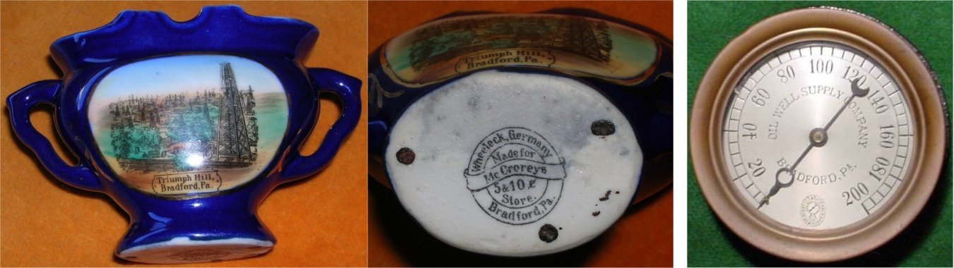 Triumph Hill souvenir / Oil Well Supply Co pressure gauge