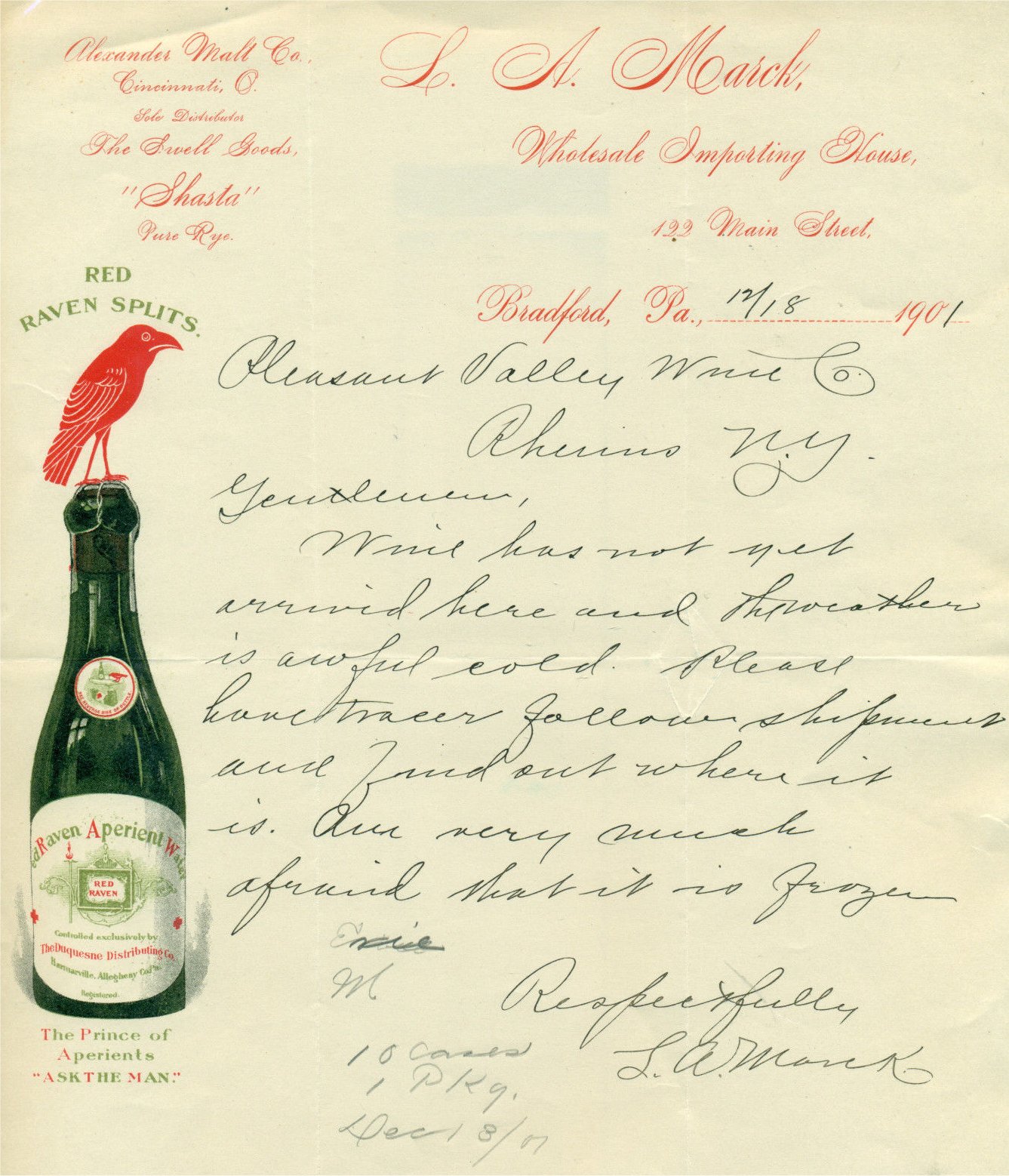 L.A. Marck Wholesale Co letterhead 1901
