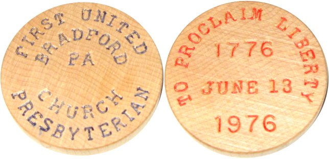 1st united presbyterian church 1976 wood souvenir