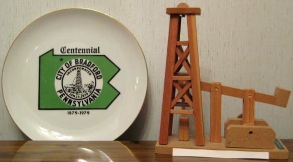 1979 Bradford Centennial Plate, 1970s Oil Derrick kit from Penn-Brad Museum -don./ R Wight Jr