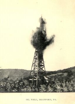 oil derrick with gusher -don./D. Rathfon