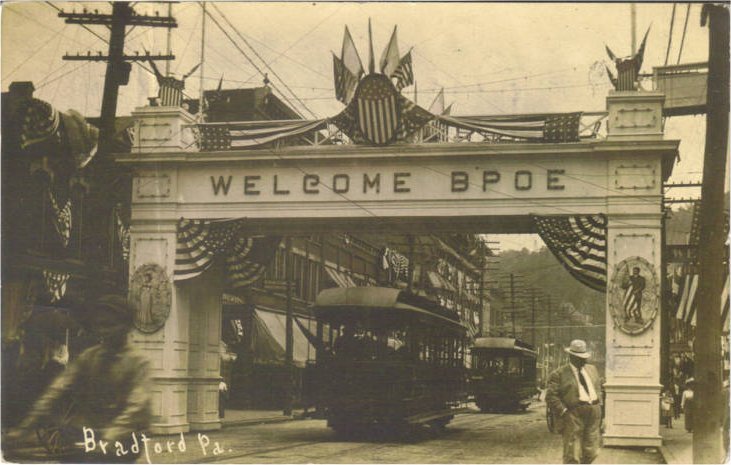 Welcome Benevolent Protective Order of the Elks, arch over Main St 1910