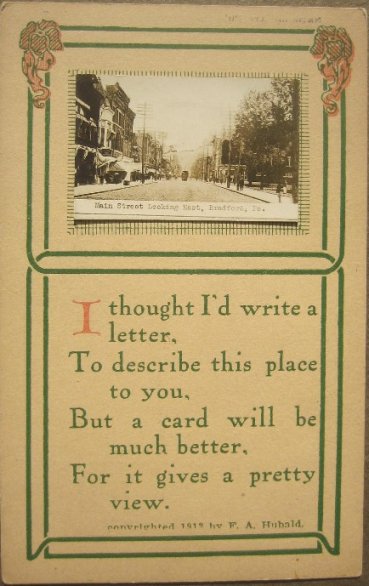 1912 Bradford Photo / Poem Postcard - Main Street